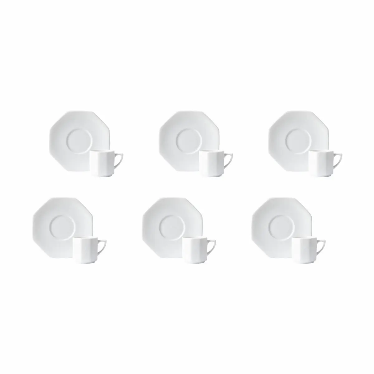 Porcelana Schmidt Orion Octogonal Estojo com 6 Xícaras de Café 100 ml com Pires, Branca - 1