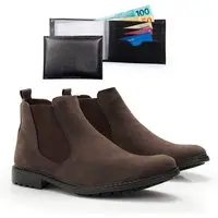 Bota Masculina Bredeni Conforto Resistente Dia a Dia Marrom Com Carteira Café - 1