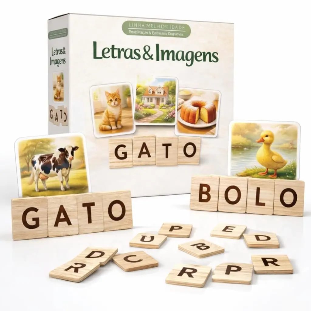 Jogo Educativo Letras e Imagens em Madeira – 89 Peças | Alfabetização, Memória e Raciocínio Lógico | Terapêutico