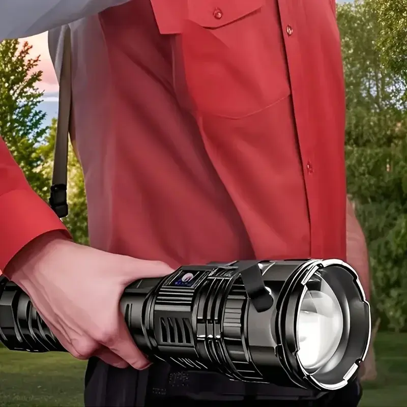 Lanterna Brilhante com Bateria Embutida, Luz de Emergência, Holofotes de 5km, 1500W, as Lanternas LED Mais Poderosas, Táticas