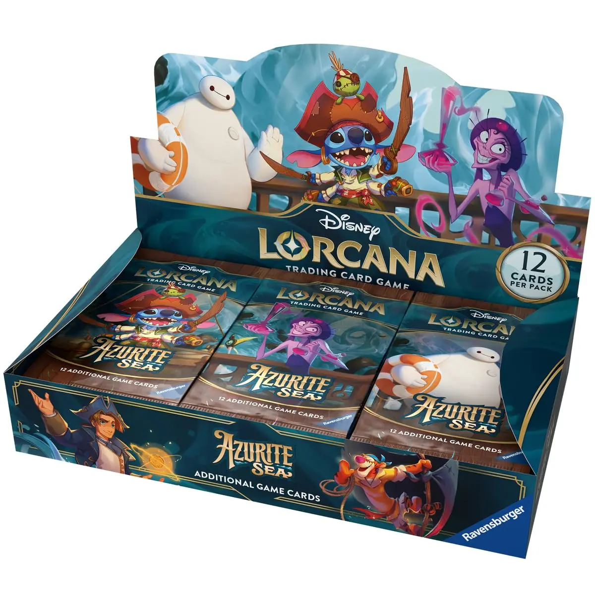 Ravensburger Disney Lorcana TCG: Pacote de Booster Azurite Sea Display | 24 Pacotes com 12 Cartas Colecionáveis Cada | Ideal para Colecionadores e Fãs da Disney | Adequado para maiores de 8 anos