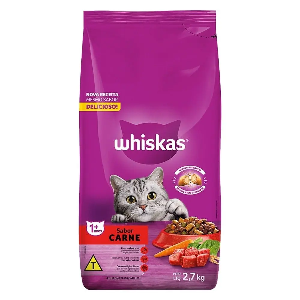 WHISKAS Ração Carne Gatos Adultos 2,7 kg