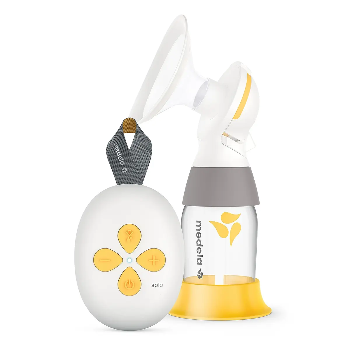 Bomba Tira Leite Elétrica Solo™ Medela, bateria interna embutida com carregamento via USB, funil PersonalFit Flex™ e Tecnologia de Extração 2-Phase Expression