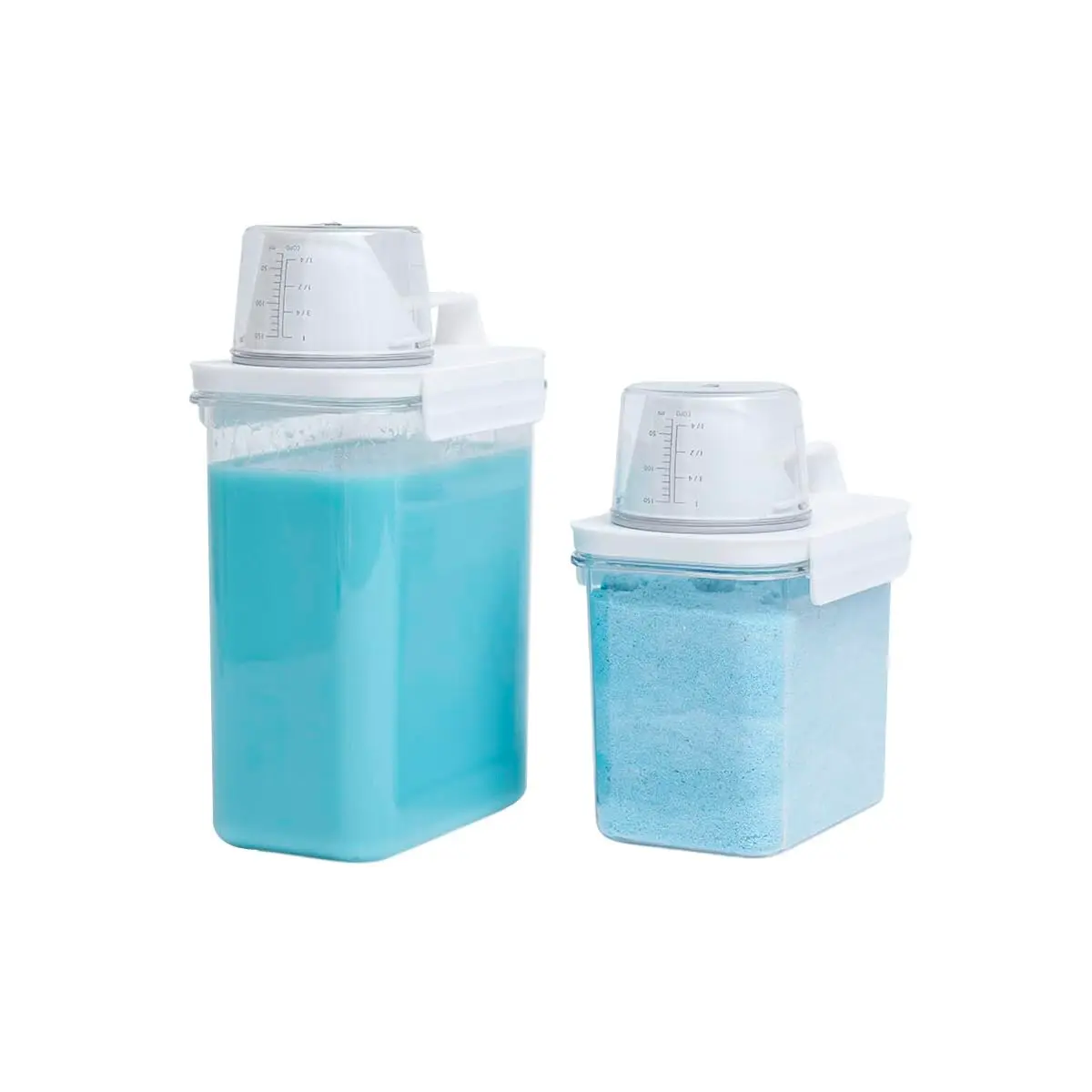 Oikos - Kit 2 Dispenser Porta Sabão em Pó, Líquido e Amaciante com Copo Medidor e Trava para Lavanderia 1,1L e 1,8L