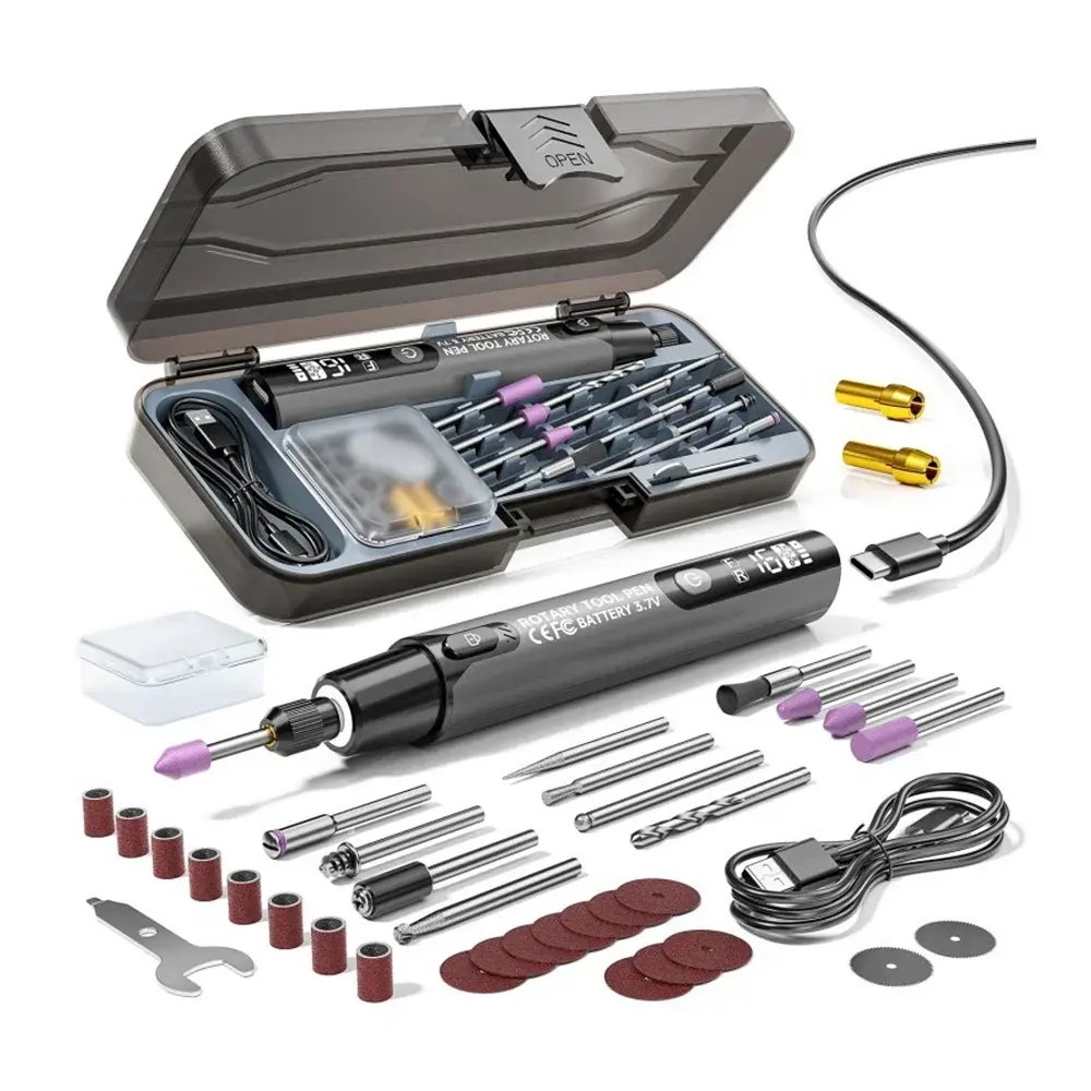 Kit de ferramentas rotativas sem fio com 6 velocidades, caneta de polimento recarregável, disco de lixamento redondo de baixo ruído para trabalhos manuais domésticos, entalhe e polimento.
