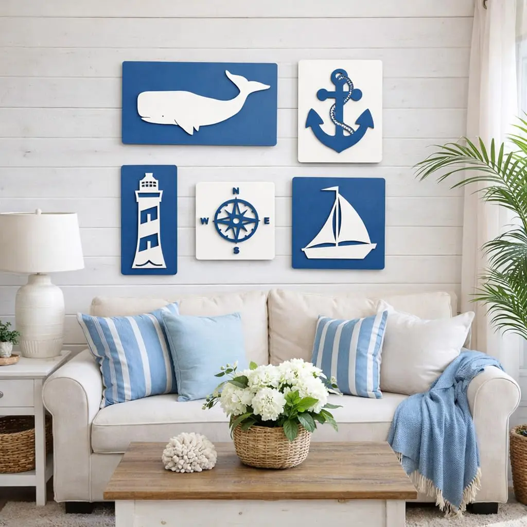 Kit Quadros Decorativos Náutico Marinheiro em MDF para Quarto Sala
