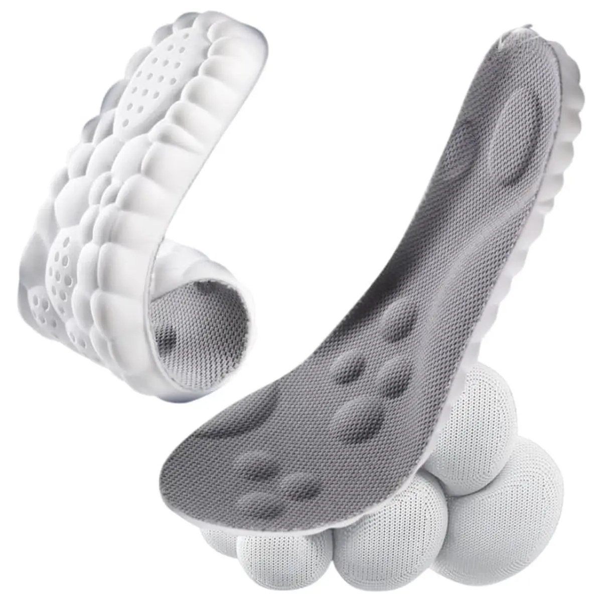 Palmilha Ortopédica 4D Alívio De Dores Nos Pés Para Tênis Sapatos Chuteiras Anti Impacto Absorção De Choque Massagem Conforto Esportiva Cor Cinza Com Branco Vários Tamanhos 35 ao 41 Unissex (35-36)