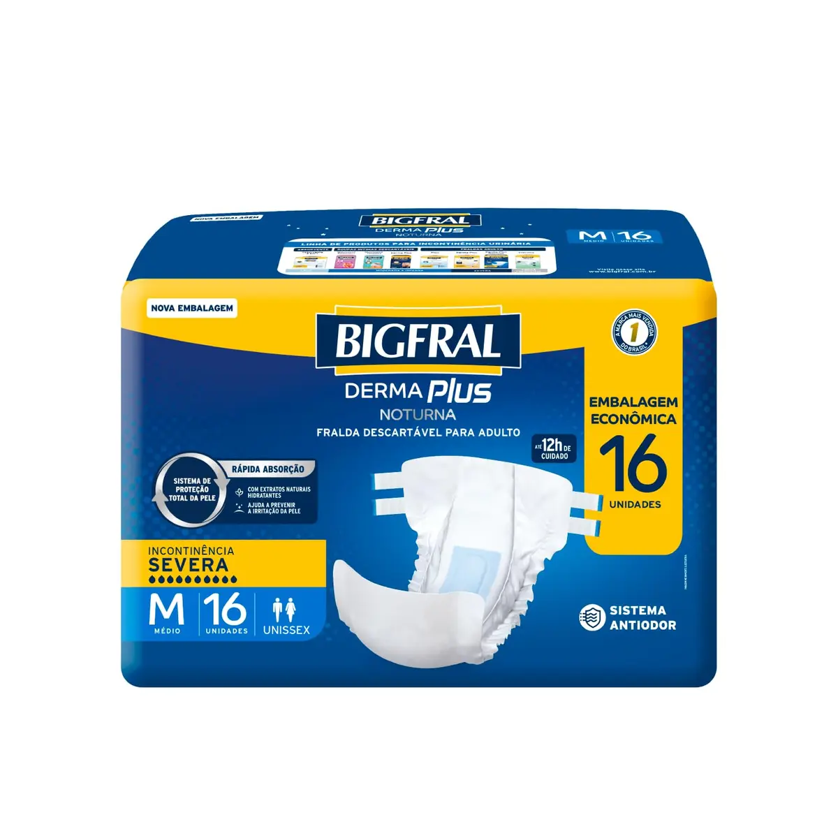 Fralda Bigfral Derma Plus Noturna Economica M 16 Unidades