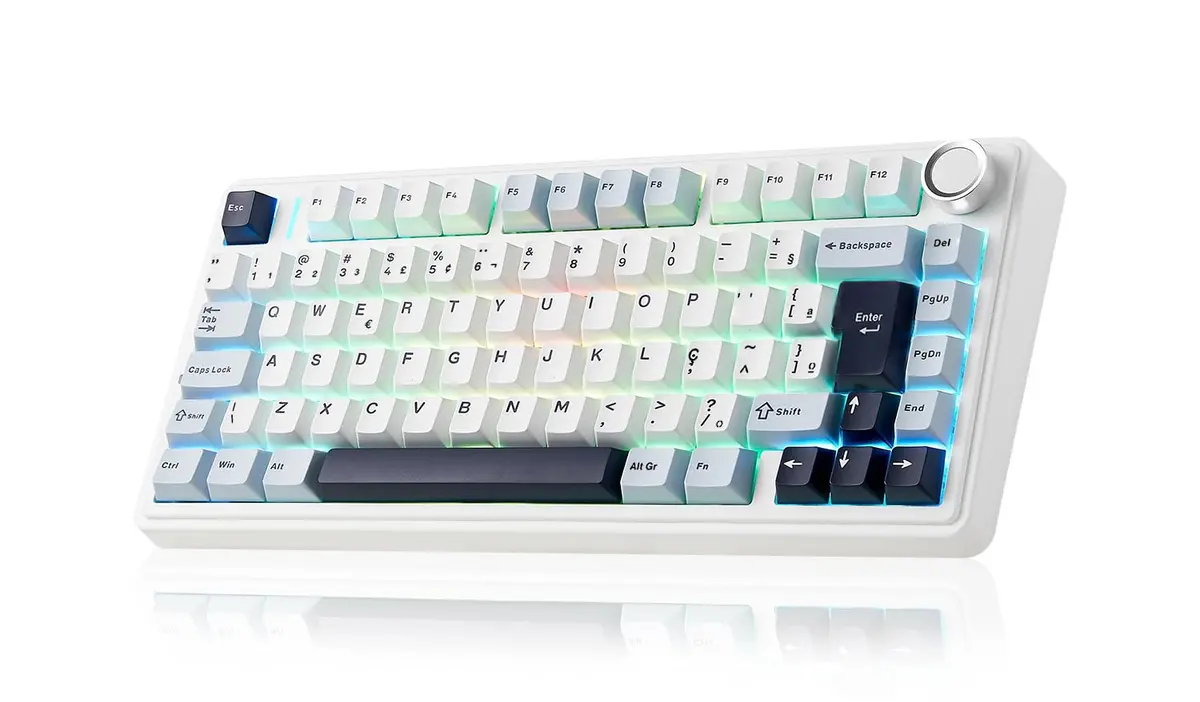 AULA F75 Teclado Gamer Mecanico Sem Fio ABNT2, 4000mAh Teclado Mecânico 75% | Teclado Mecânico Computador Com Knob Multifuncional,Hot Swap RGB,Personalizada,BT/2.4GHz/USB-C,Azul Glacial,para Dell/Win/Mac