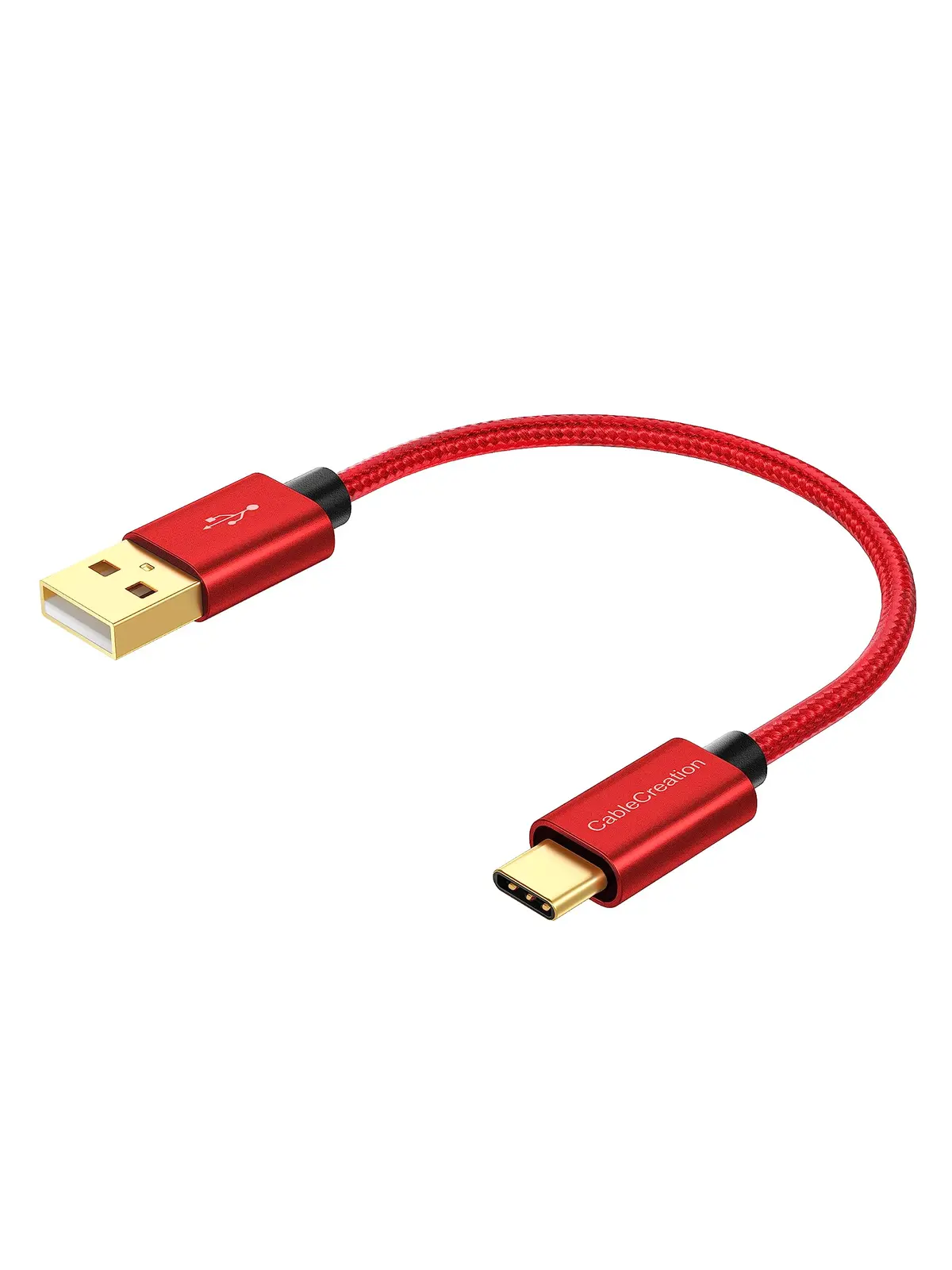 CableCreation Cabo curto USB-A para USB-C 0,15 metros, cabo de tipo C | cabo trançado de carregamento rápido para power bank, Galaxy S23, iPad Pro, Android Auto, iPhone 15/16, vermelho escuro - 1