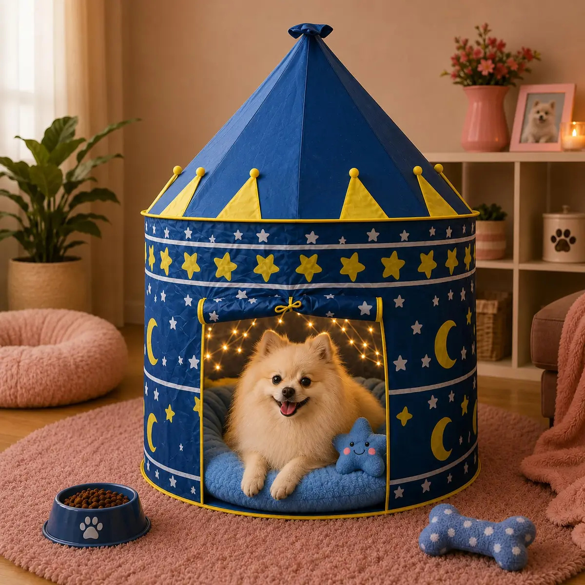 Casinha De Cachorros Casinha Pet Casa De Cachorro Grande Azul | Dobravel, Telas Respiráveis, Porta Enrolável