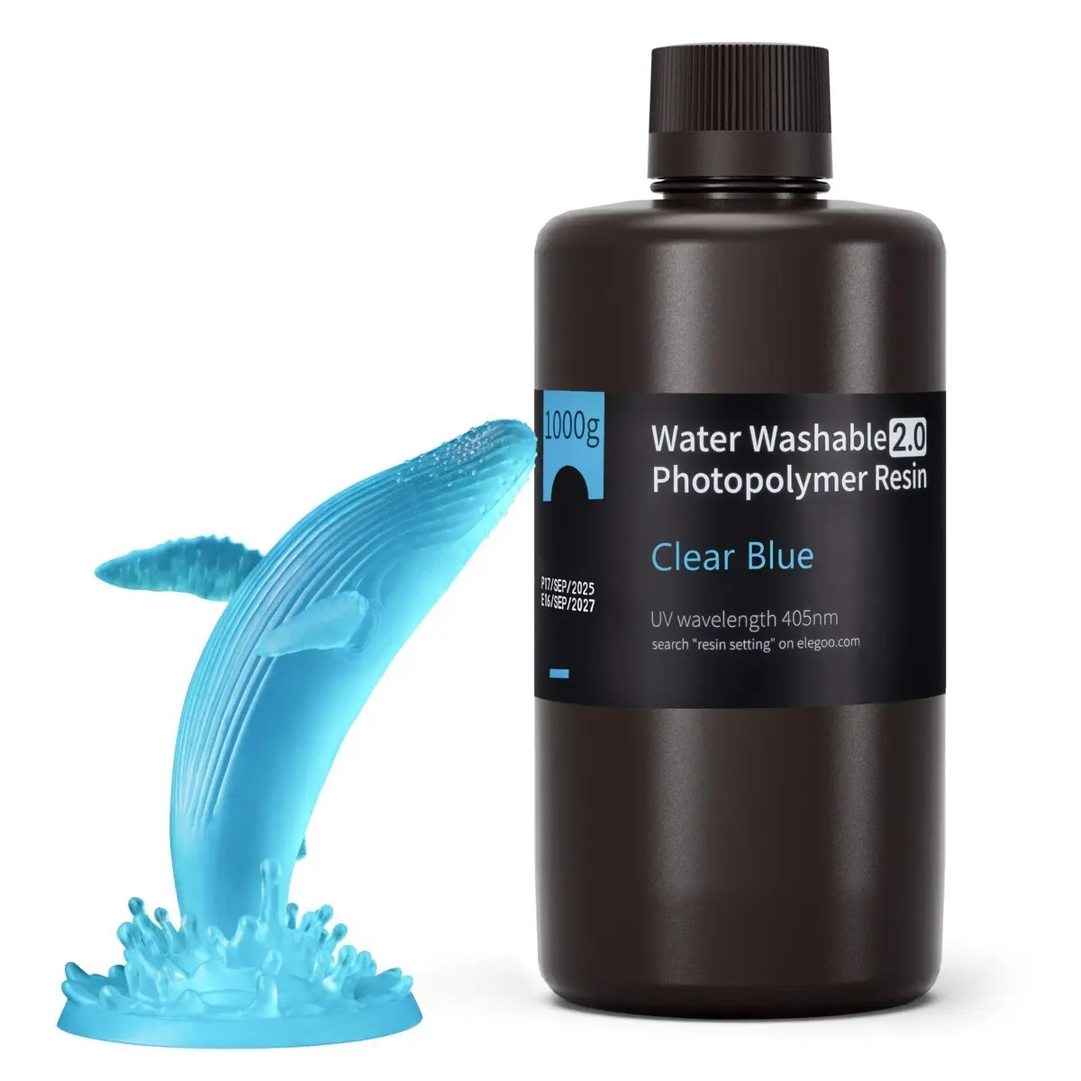 ELEGOO Resina lavável 2.0 para impressora 3D Azul Claro 1KG - Resina de fotopolímero padrão de cura UV 405nm para impressão 3D LCD/MSLA/DLP