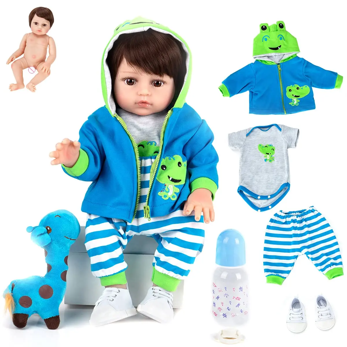 Brastoy Bebê Reborn Boneca Silicone Menino Olhos Castanhos (Boneco Nick (48cm Menino))