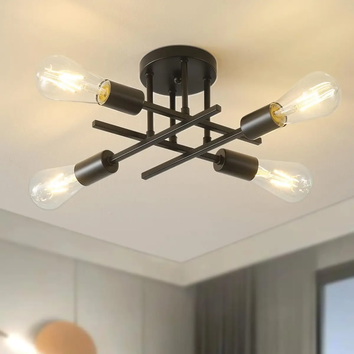 BEMMY Luminária de Teto, Luminária Pendente De 4 Cabeças Preto, Luminária Pendente De Teto Regulável 85-265V Iluminação de 3 Tons(Lâmpada Não Incluída) - 1