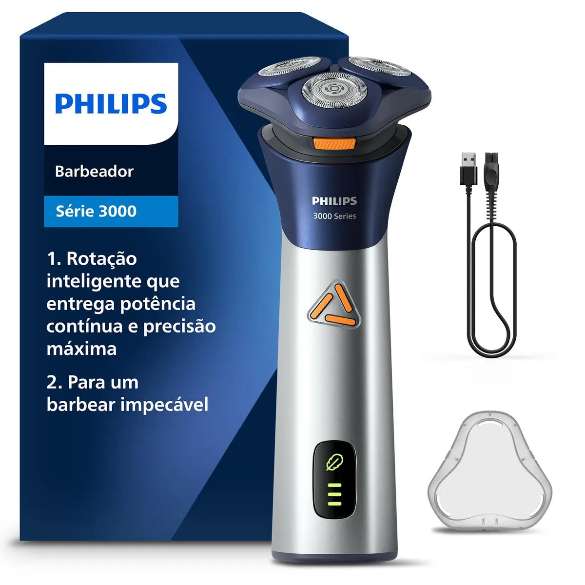 Philips Barbeador Elétrico Shaver Série 3000 Cabeças flexíveis 6D | Barbear prático para manter o visual em dia | Lâminas PowerCut | Uso Seco ou Molhado | S3881/00 - 1