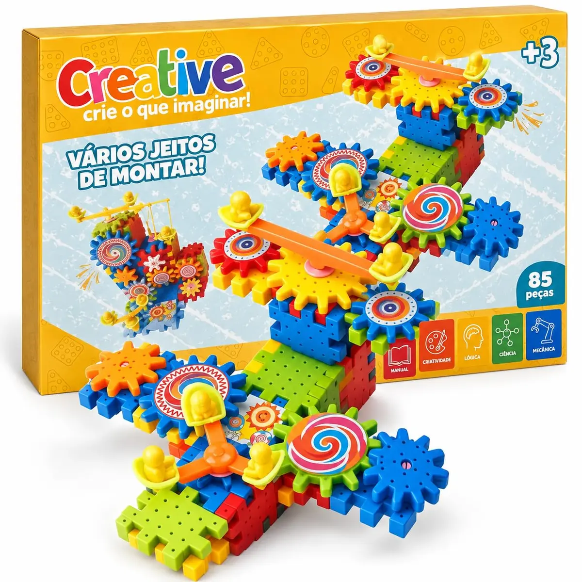 Creative Blocos de Montar com Engrenagens 85 Peças | 85 Peças, Para +3 Anos