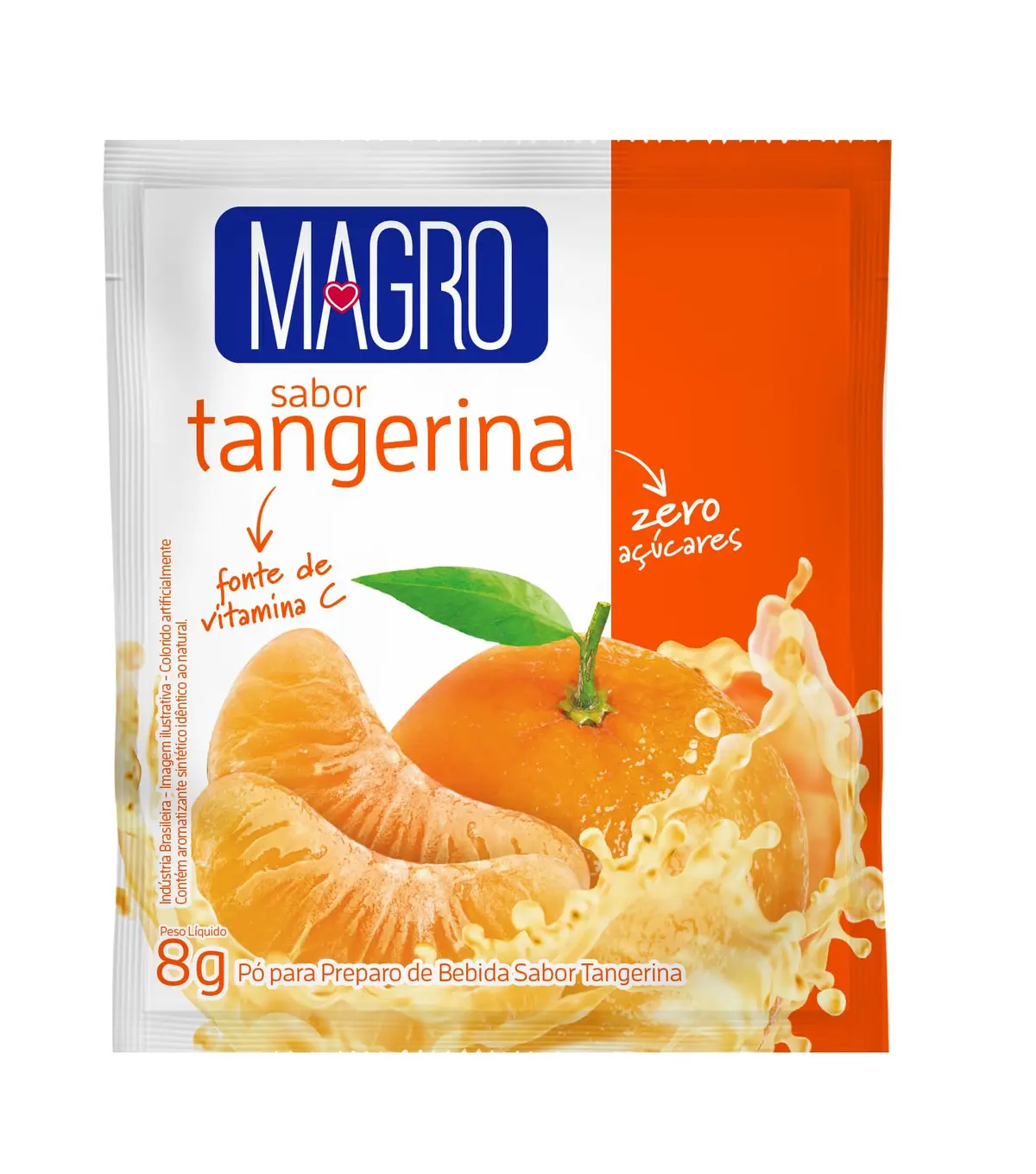 Refresco em Pó de Tangerina Magro, 8g, Pack com 15 Unidades | Zero Açúcar, Suco Diet, Enriquecido com Vitamina C, Display 120g - 1