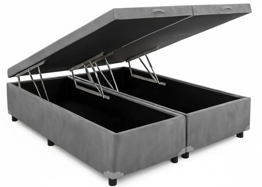 Cama Box Baú Queen Bipartido 79 Blindado Diversas Cores - (158x198x42) (Suede Cinza)