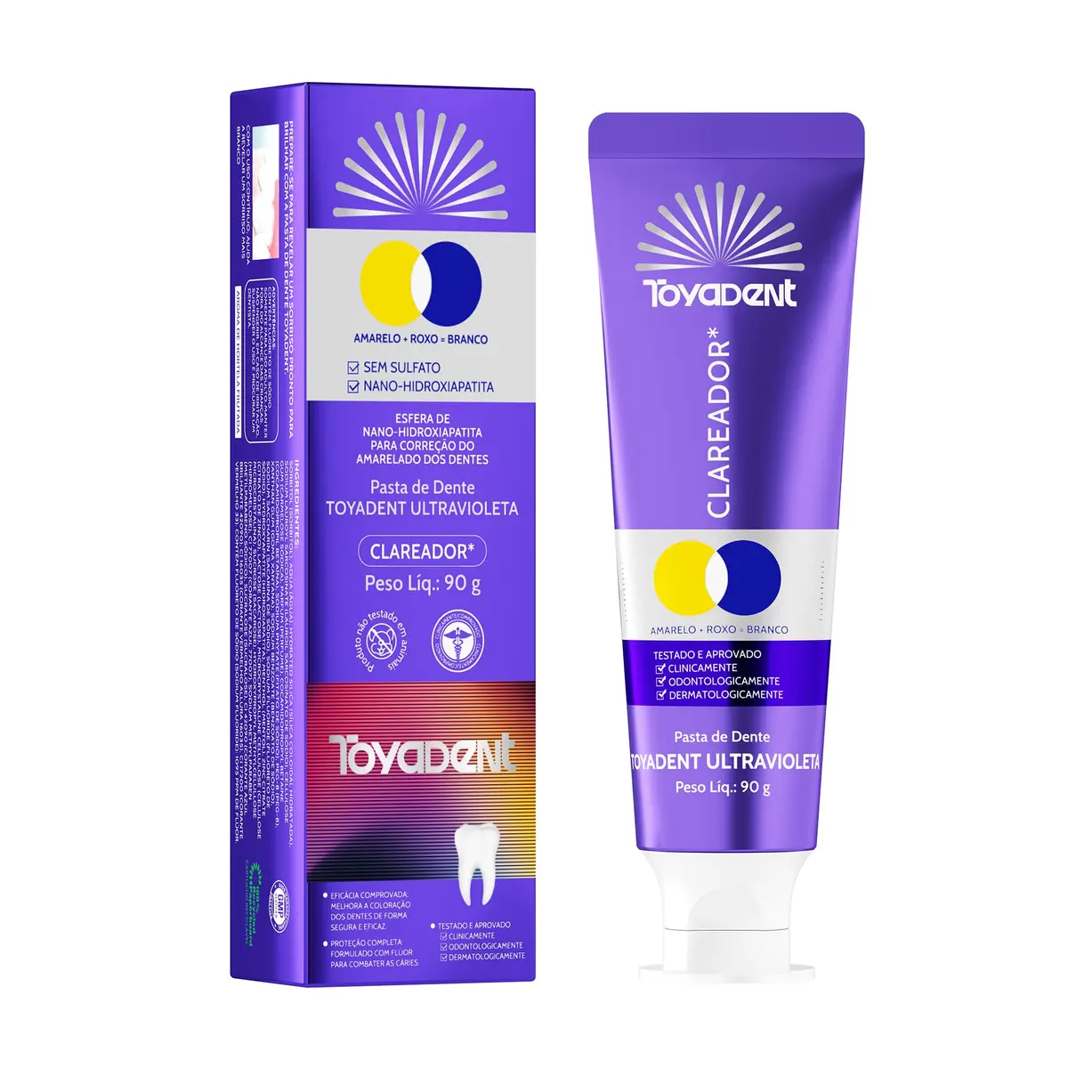 TOYADENT Pasta de Dente Roxa Clareadora 90g, 1 Unidade | Com Flúor, Anticáries, Remove Manchas, Fortalece os Dentes, Hálito Fresco Duradouro