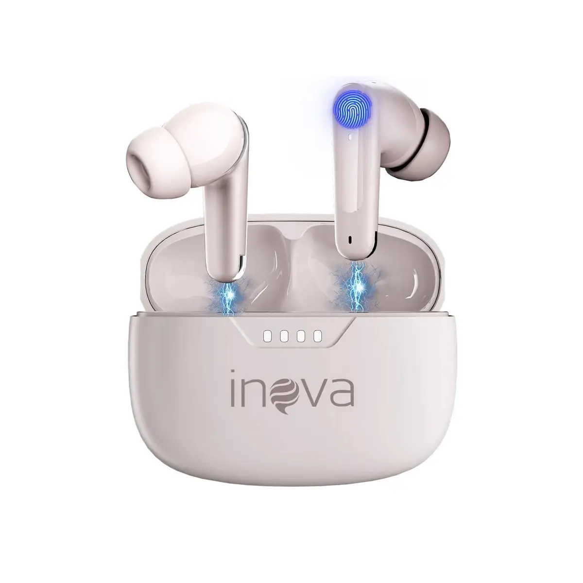 INAVA Fone de Ouvido Bluetooth 3ª Geração, 50 Horas de Bateria, Microfone com Cancelamento de Ruído (ENC), fone de ouvido esportivo Ergonômico, Ideal para Academia/Corrida/Trabalho (Bege)