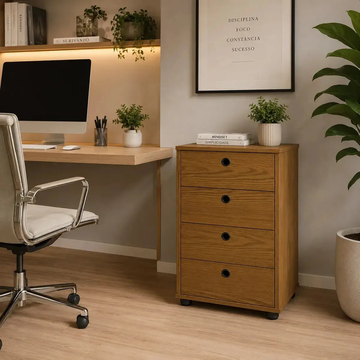 Gaveteiro Organizador 4 Gavetas Home Office Para Escritório Freijo