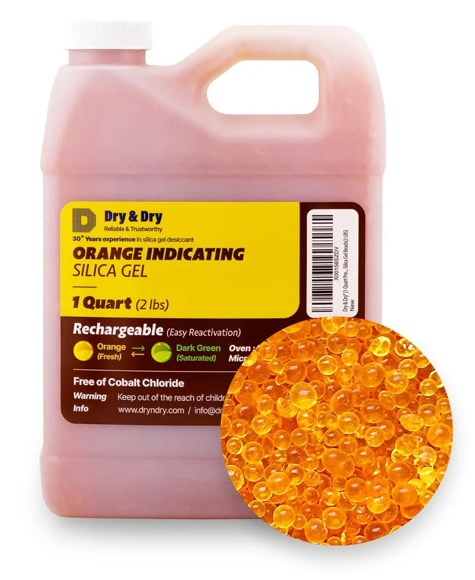 Dry & Dry [Contas dessecantes de gel de sílica indicadoras laranja premium de 946 ml (padrão da indústria de 2 a 4 mm) - Contas recarregáveis de gel de sílica (0,9 kg)