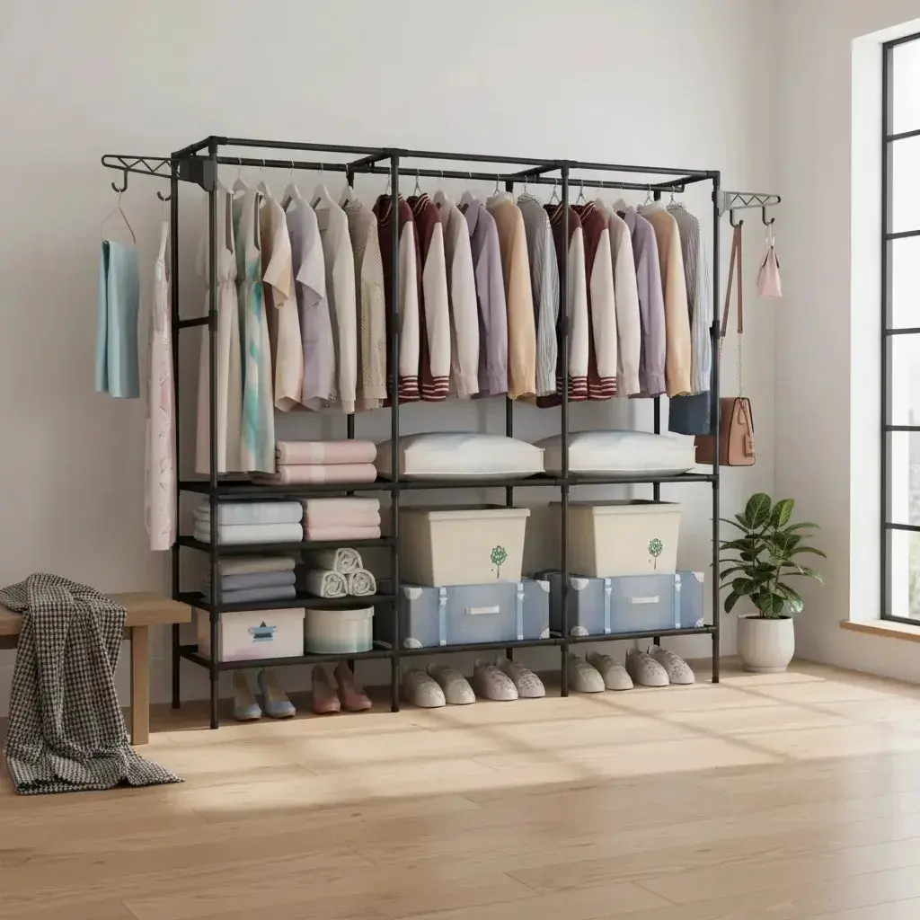 Cabideiro Arara Closet Roupas Sapateira Triplo Cor Preto thumbnail 3