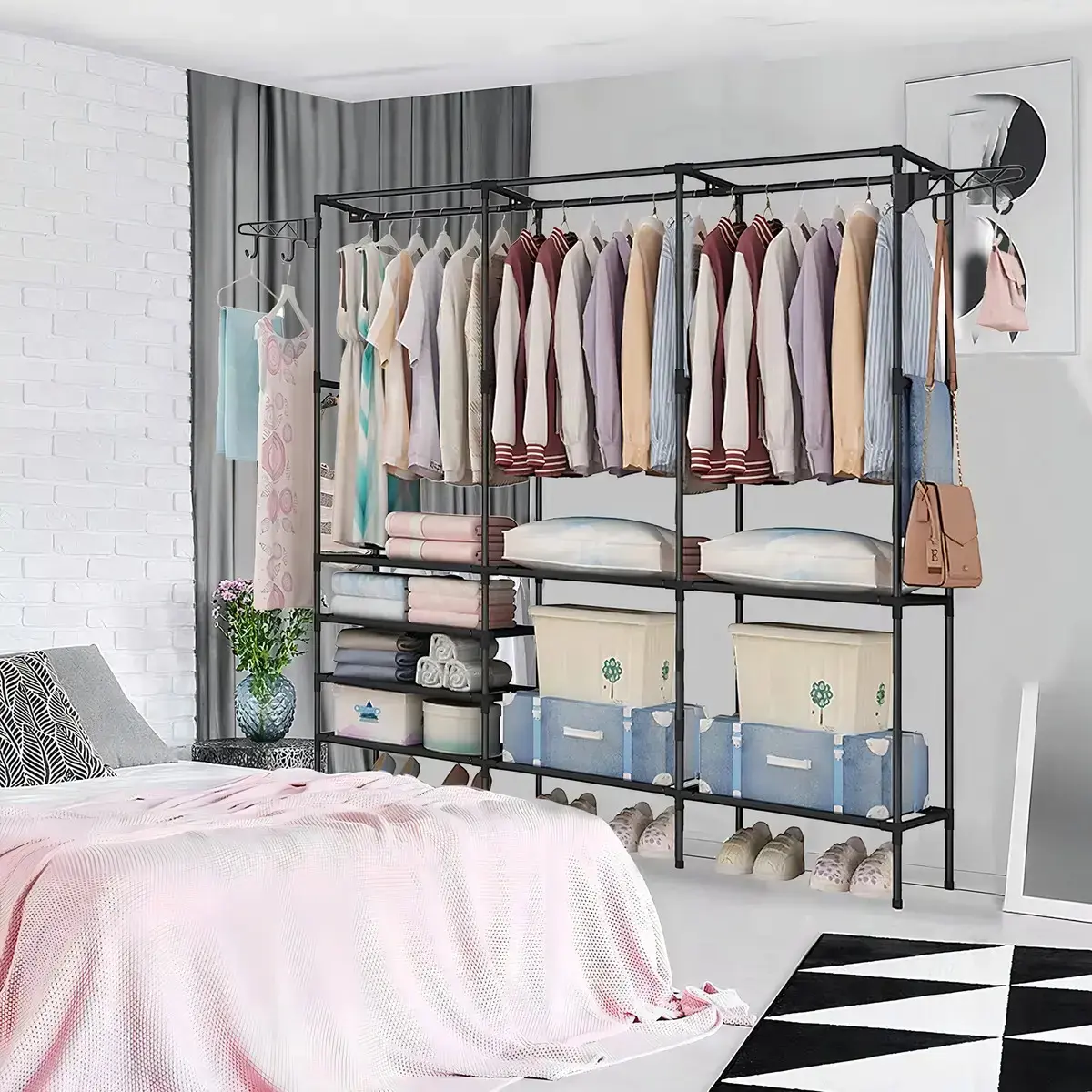Cabideiro Arara Closet Roupas Sapateira Triplo Cor Preto thumbnail 4