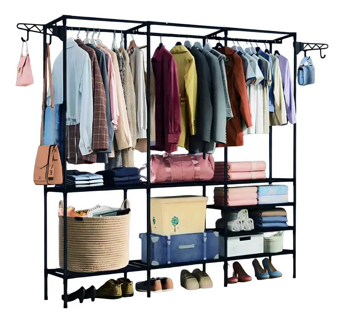 Cabideiro Arara Closet Roupas Sapateira Triplo Cor Preto thumbnail 5
