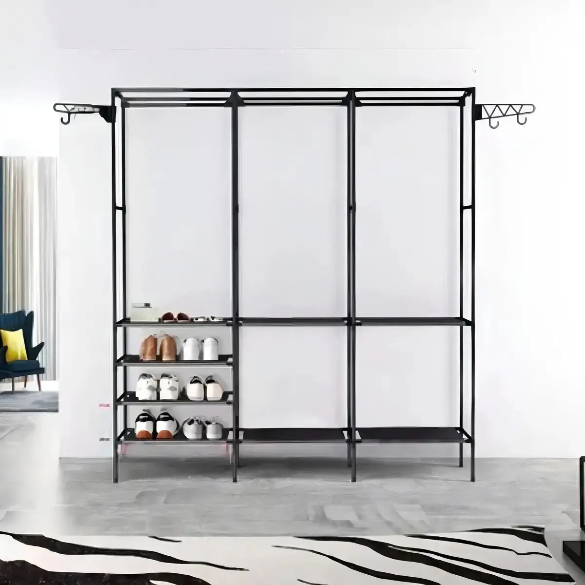 Cabideiro Arara Closet Roupas Sapateira Triplo Cor Preto thumbnail 9