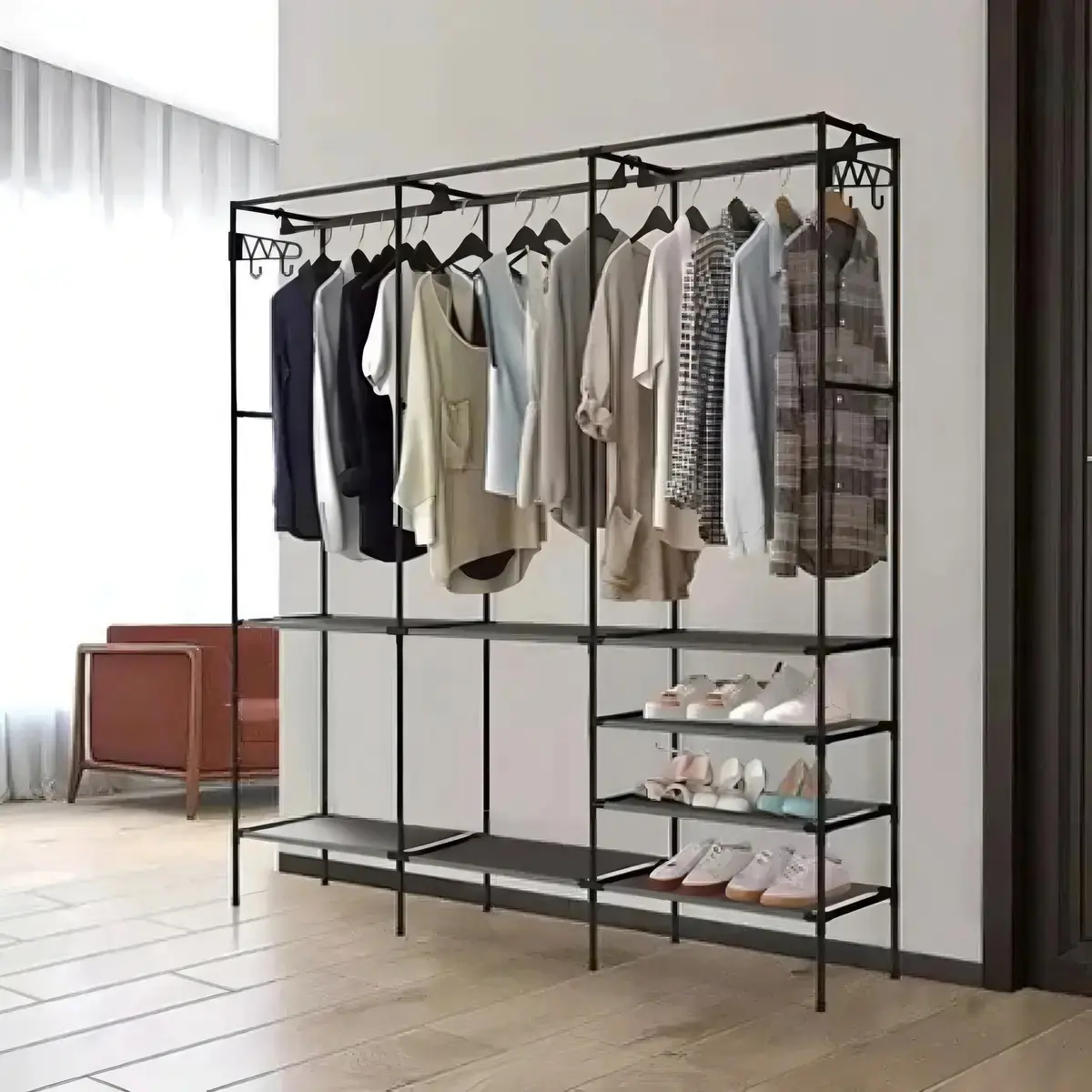 Cabideiro Arara Closet Roupas Sapateira Triplo Cor Preto thumbnail 10