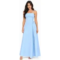 Vestido Longo Liso com Decote Drapeado Tropical D Bell Outlet Fashion Azul - 1