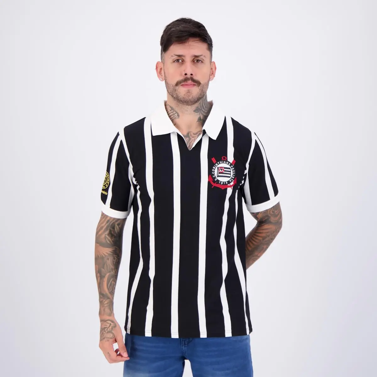 Camiseta Corinthians Coimbra, centenário, bordada, gola e punho contraste, M