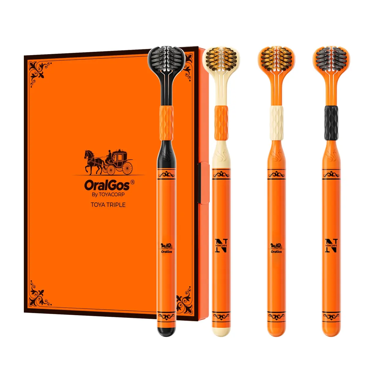 OralGos Escova de Dentes 3 Lados Kit 4 Unidades, Cerdas Macias, Limpeza Suave e Eficiente, Remove Placa, Estojo Presente Elegante para Uso Diário e Presentes - 1