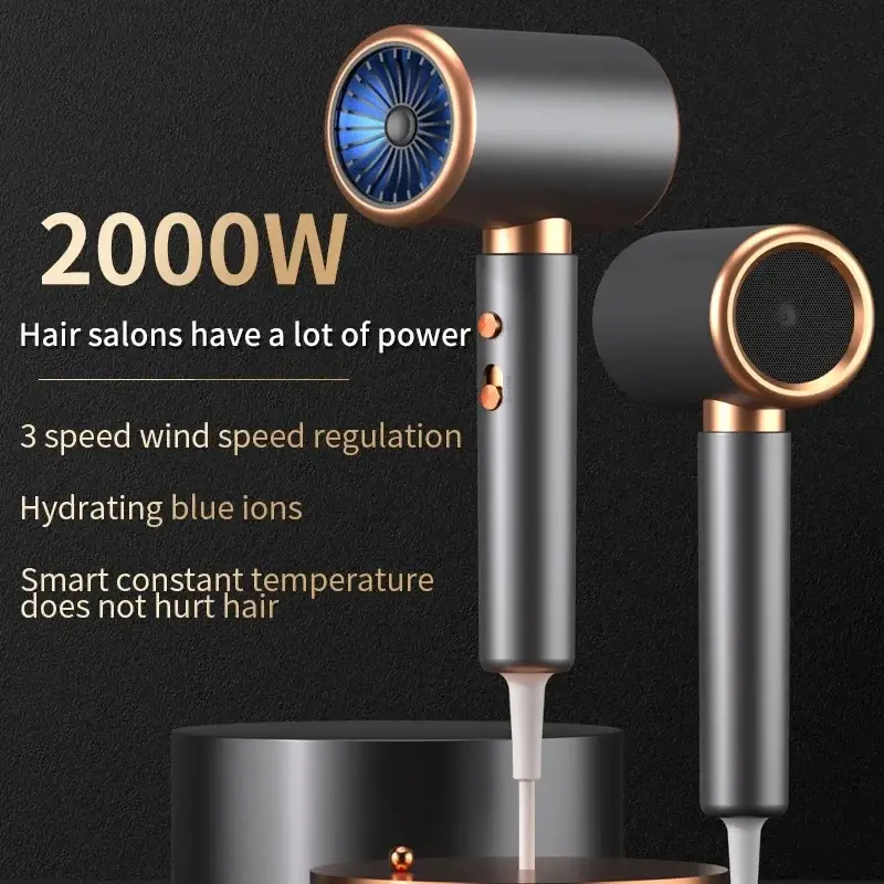 Secador de Cabelo Profissional para Salão 2000W com Ar Quente e Frio, Escova Iônica Negativa, Potência Forte, 5 Velocidades e Pente Integrado - 1