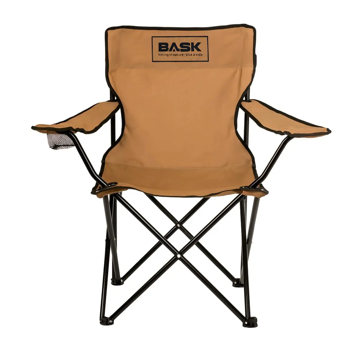 BASK Cadeira Alvorada Dobrável Portátil Reforçada com Suporte 180kg | Alça de Ombro Integrada | Porta-copo | Conforto e Espaço Ampliado para Camping, Praia e Pesca(Bege)