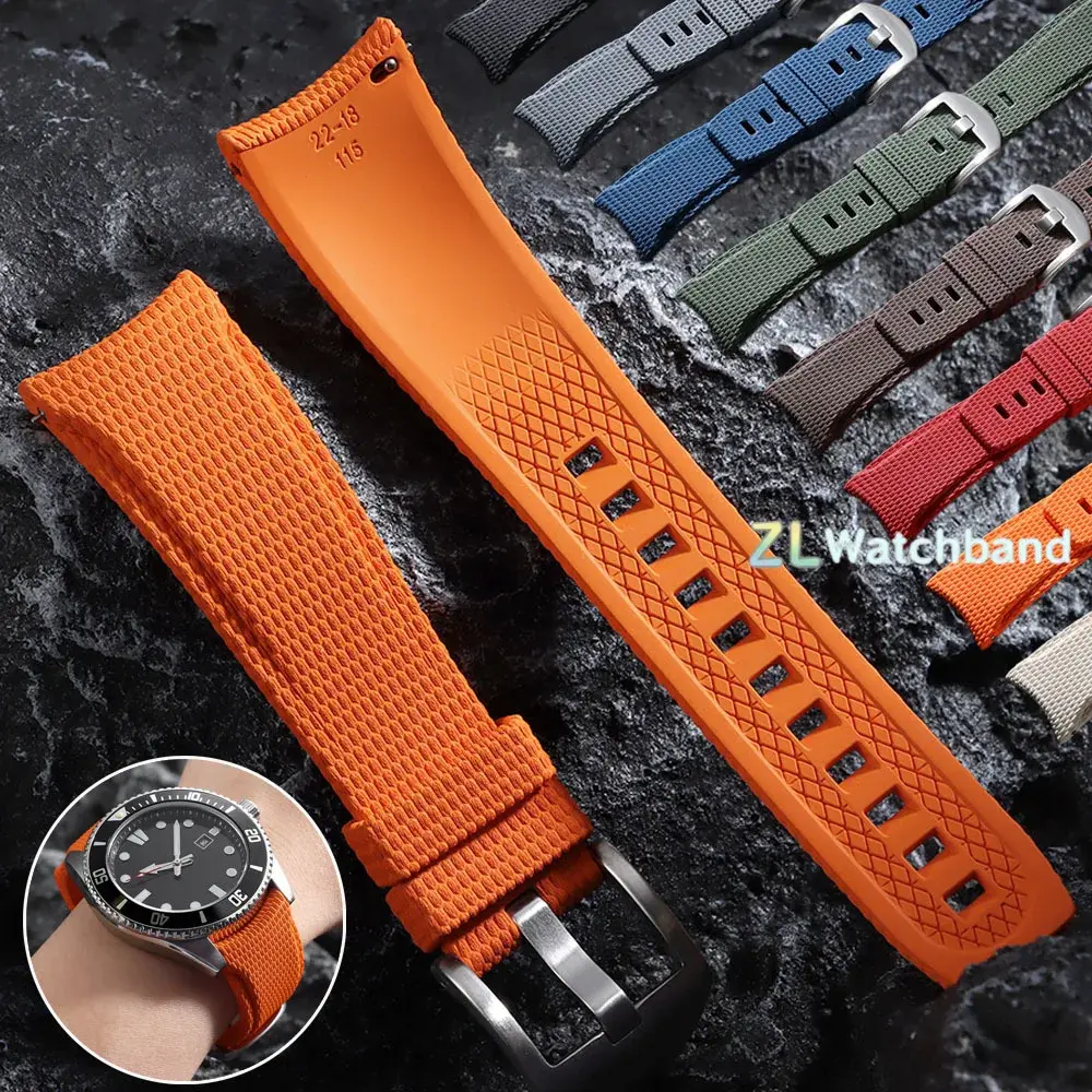 Novas Pulseiras de Borracha com Extremidade Curvada 20mm 21mm 22mm, Cintos de Relógio com Liberação Rápida, Pulseiras FKM para Omega e Swatch Masculinos