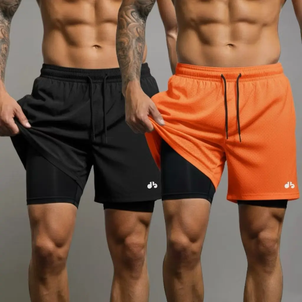 Bermudas Masculinas 2 em 1 Academia com Bolso Interno – Shorts Forrados interno Compressão