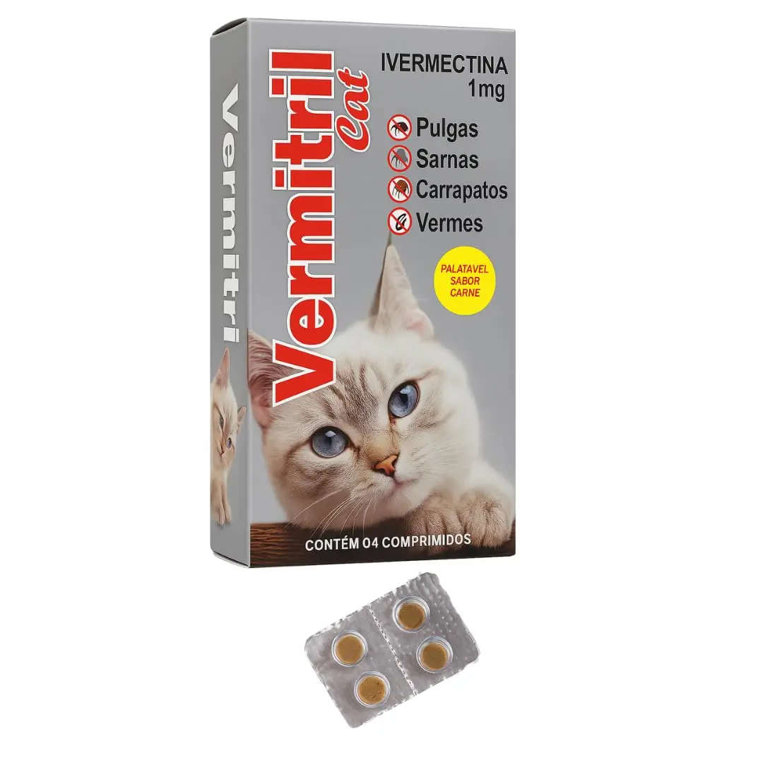 Vermitril gatos Anti Pulgas E Carrapatos 4 Comprimidos mastigáveis - 1