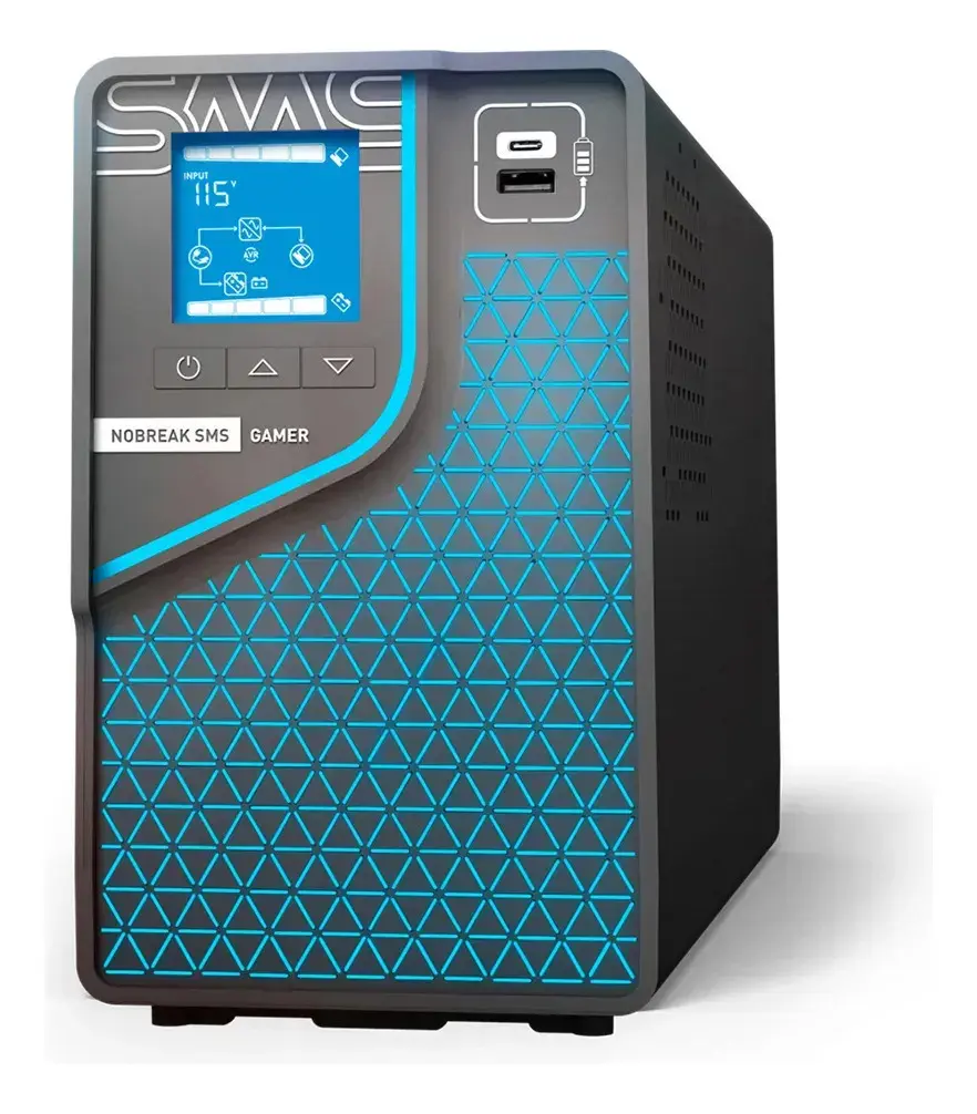 Nobreak SMS GAMER 2000VA Bivolt | Onda Senoidal Pura | Compatível com PFC Ativo | Wi‑Fi e USB | 6 Tomadas 10A e 2 Tomadas 20A | Expansão de Autonomia | Ideal para PC Gamer, Consoles, NAS e Workstation - 1