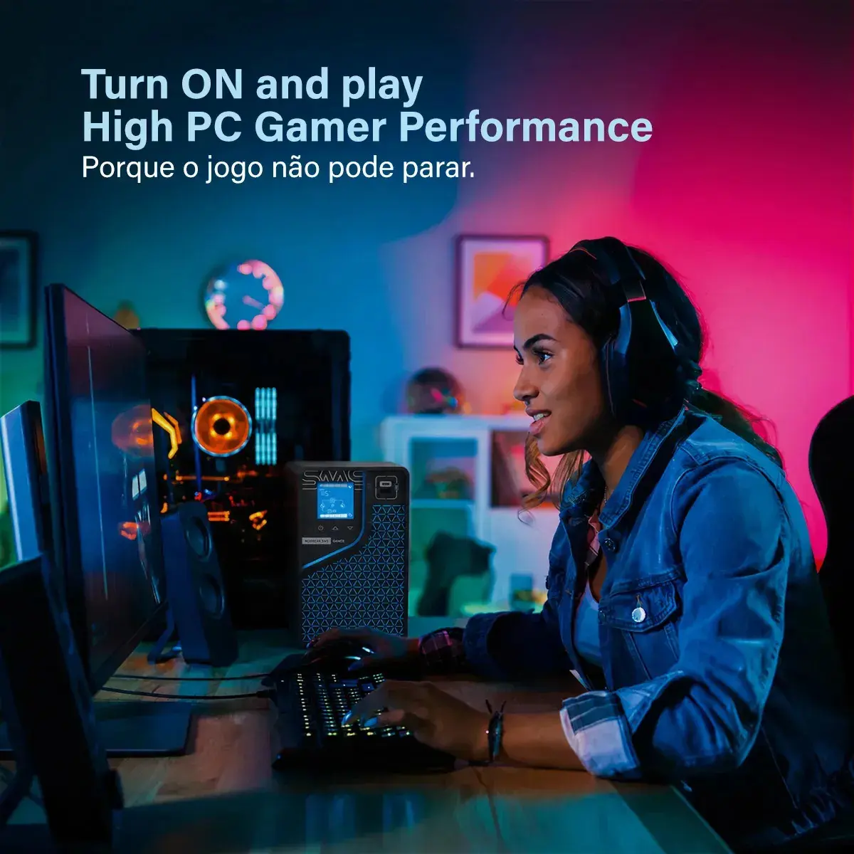 Nobreak SMS GAMER 2000VA Bivolt | Onda Senoidal Pura | Compatível com PFC Ativo | Wi‑Fi e USB | 6 Tomadas 10A e 2 Tomadas 20A | Expansão de Autonomia | Ideal para PC Gamer, Consoles, NAS e Workstation thumbnail 2