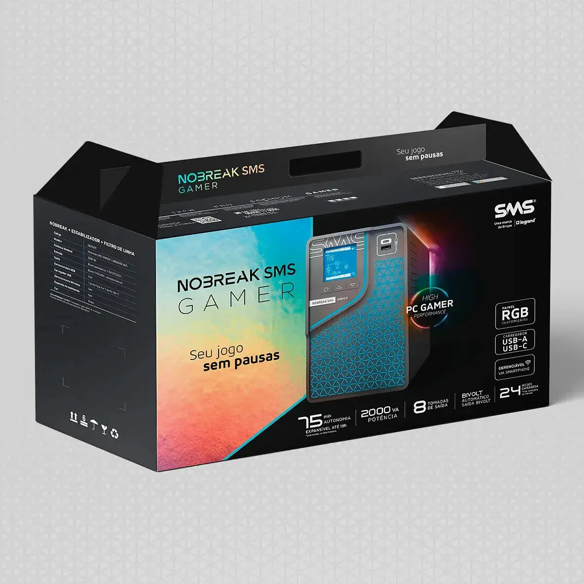 Nobreak SMS GAMER 2000VA Bivolt | Onda Senoidal Pura | Compatível com PFC Ativo | Wi‑Fi e USB | 6 Tomadas 10A e 2 Tomadas 20A | Expansão de Autonomia | Ideal para PC Gamer, Consoles, NAS e Workstation thumbnail 5