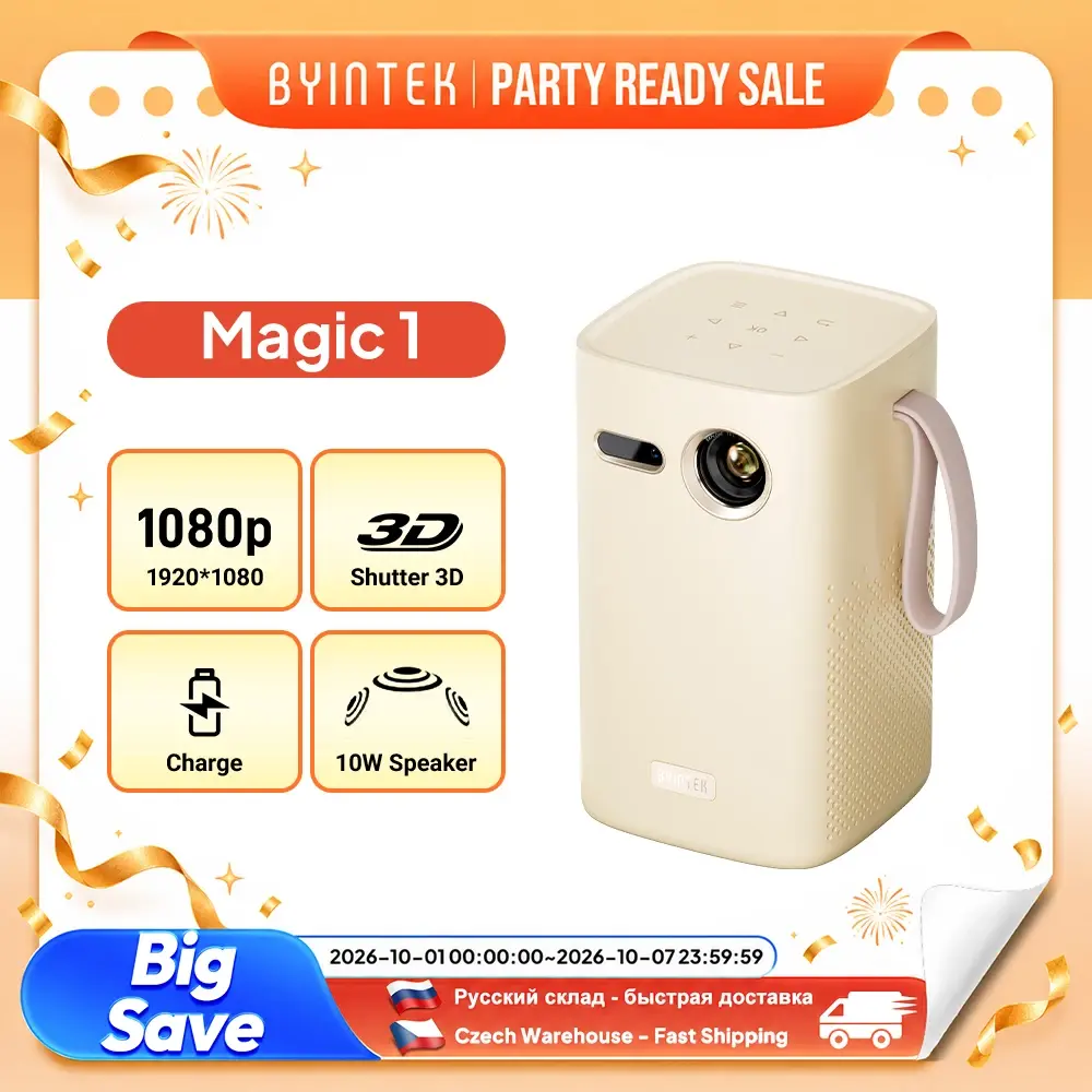 Projetor Mini BYINTEK Magic 1 1080P Android 9.0 2G+32G WiFi Bluetooth Bateria de 15000mAh Projetor Portátil para Home Theater de 300 Polegadas