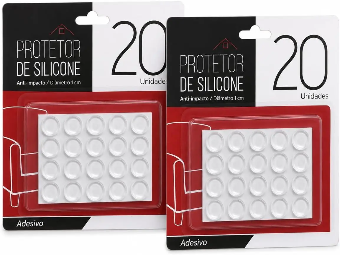 Kit 2 Unidades Protetor Adesivo Silicone Anti Impacto Redondo 1 cm c/ 40 Peças Amortecedor de Porta Parede Maçaneta Batentes Transparente Multiuso para Móveis (40)