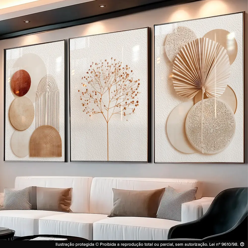 Quadros Decorativos Abstratos Geométricos Boho Neutro Sala