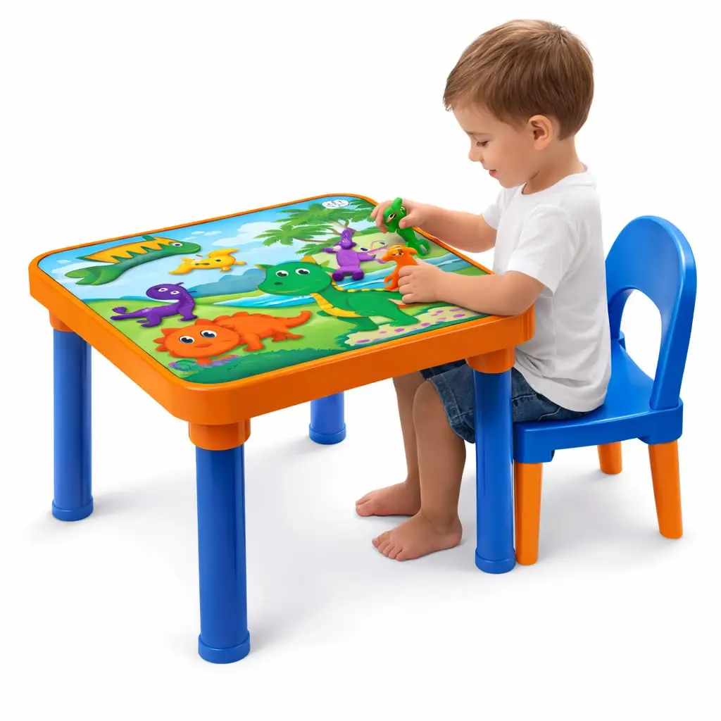 Mesinha Infantil com Cadeira Dinossauro – Mesa Infantil Educativa | Mesa de Atividades, Desenho, Estudo e Alimentação | Fácil Montagem | Monte Líbano - 1