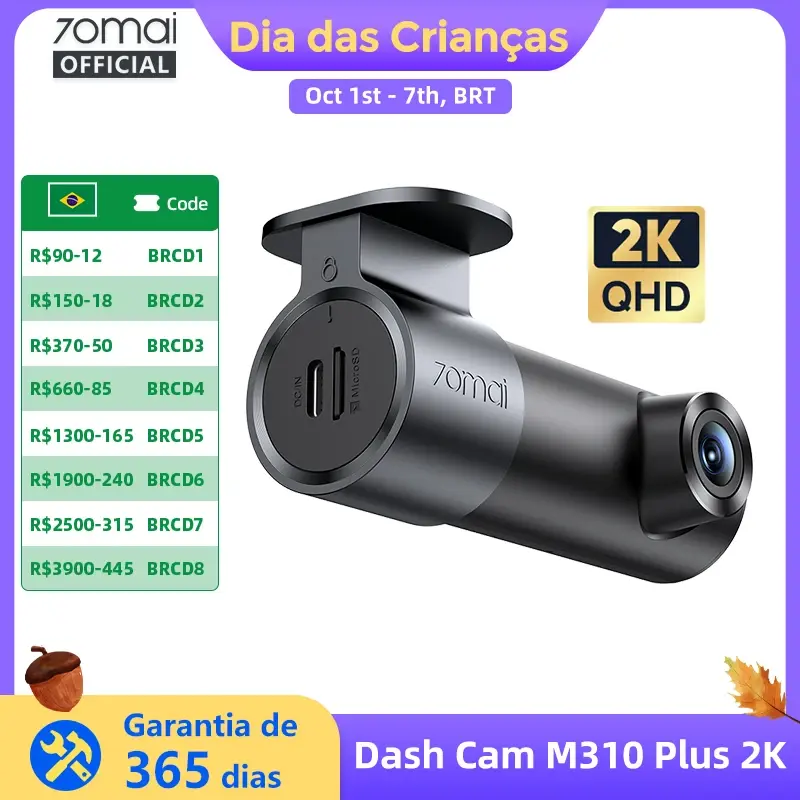 Câmera Veicular 70mai M310 Plus 2K com Controle por Voz em Inglês, Visão Noturna WDR 1440P, Vigilância de Estacionamento 24H, DVR Automotivo 70mai M310 2K Wi-Fi 6 - 1