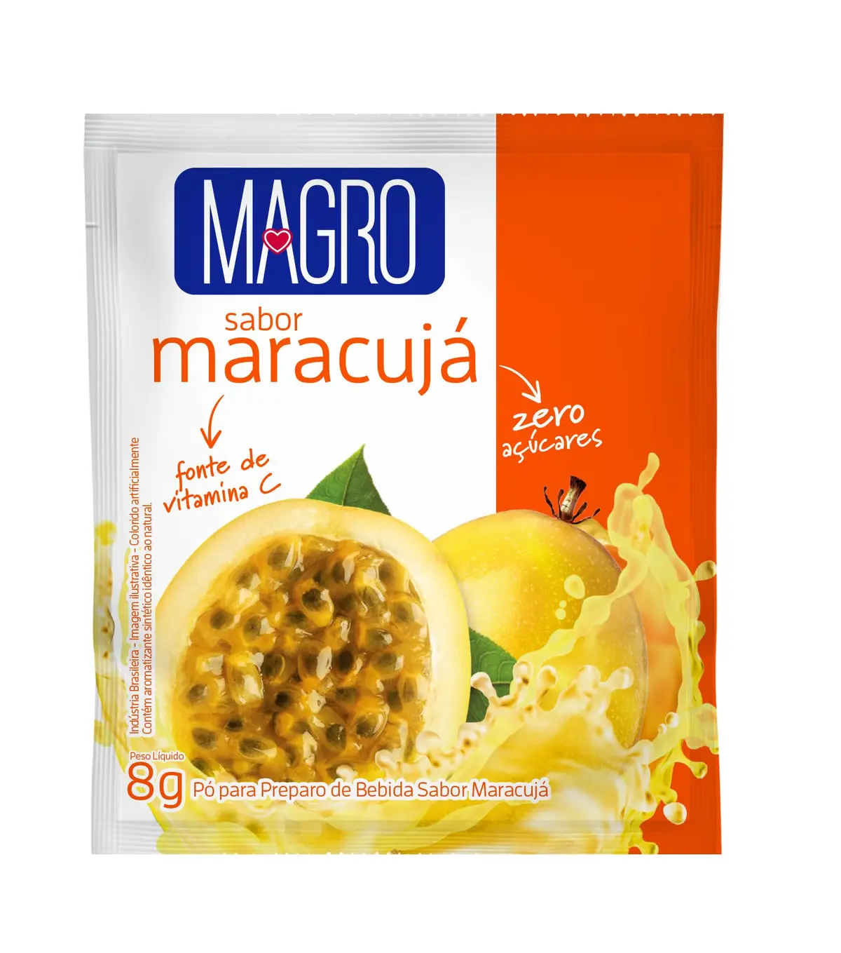 Refresco em Pó de Maracujá Magro, Zero Açúcar, 120g | Display com 15 Sachês de 8g, Enriquecido com Vitamina C