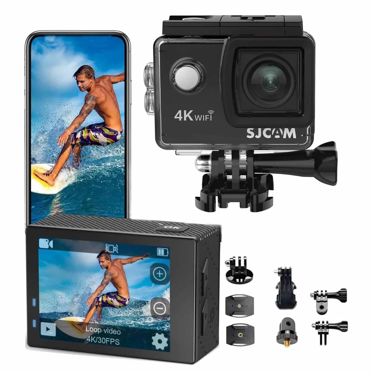 Câmera de ação SJ4000 Air, 4K Ultra HD à prova d'água, câmera esportiva com Wi-Fi, função de estabilização de imagem EIS, compatível com microfone externo e zoom de 4x