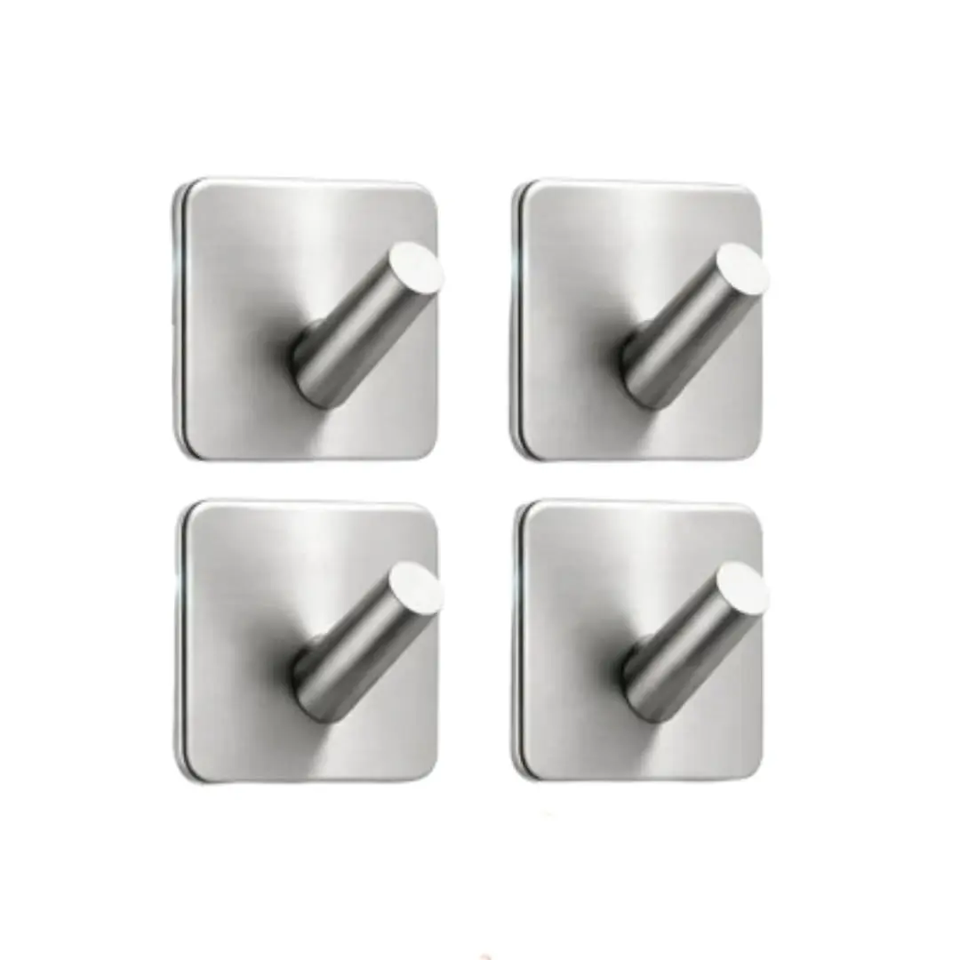 Kit 4 Ganchos Adesivos em Aço Inox Cromado para Toalhas e Roupas - 1